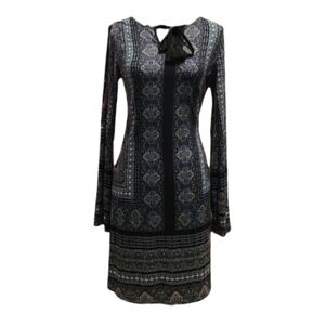 Cato Black/Blue/White/Pink Patterned Mini Length, Long Sleeve Dress Size Small!